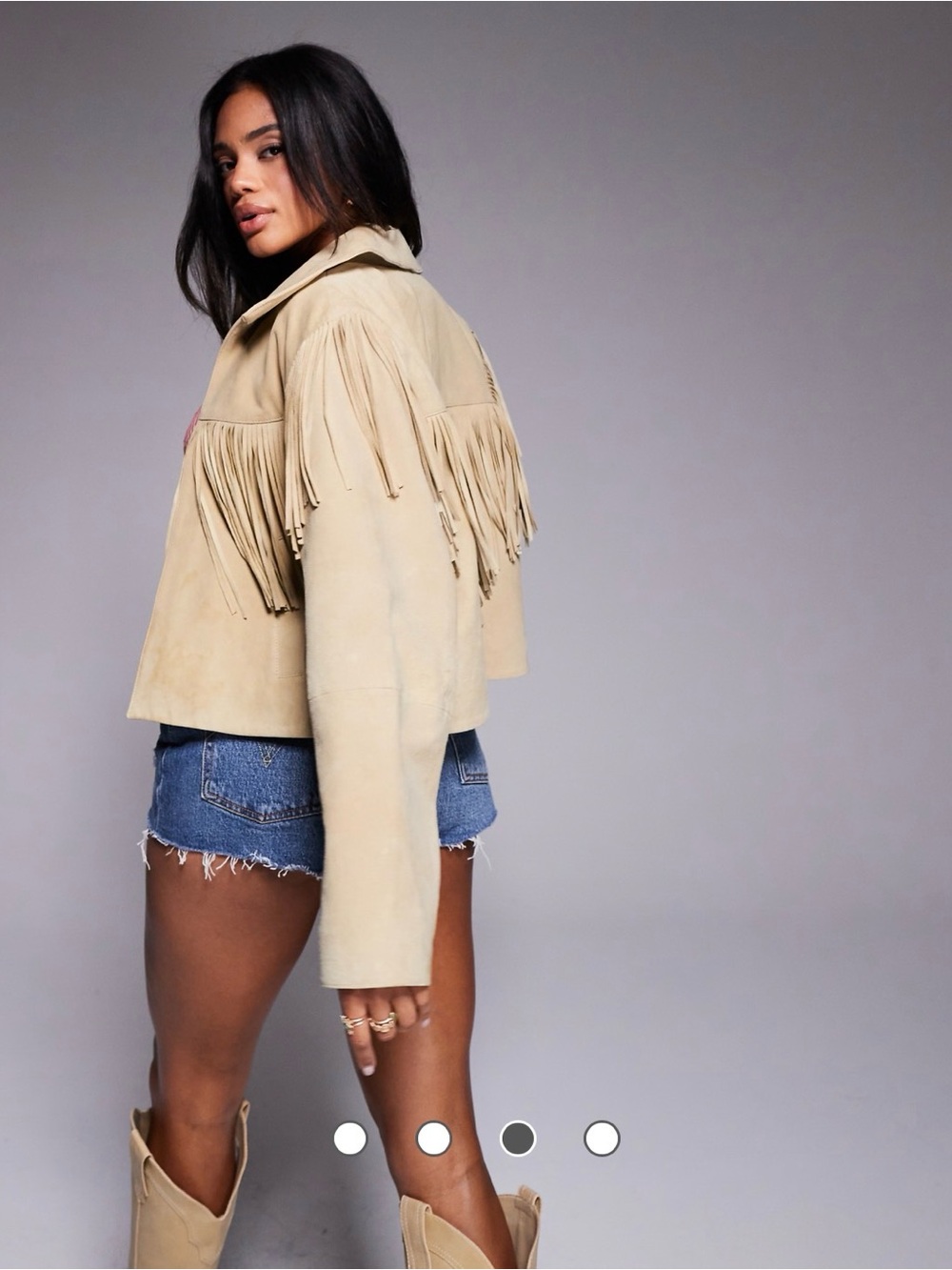 ASOS Beige Suede Fringe Cropped Jacket
